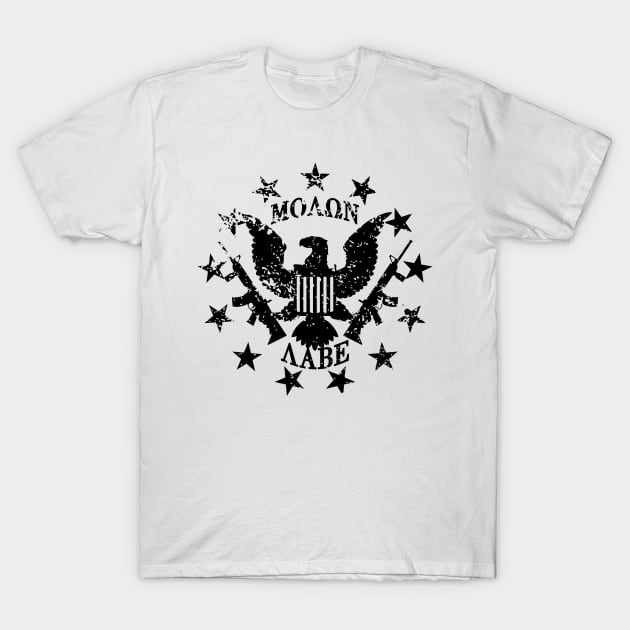 Molon Labe US Great Seal and Stars Black T-Shirt by AStickyObsession